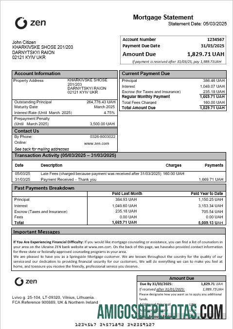Declaração de hipoteca ZEN da Ucrânia em formatos Word e PDF baixar para verificação